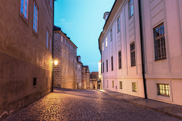Pedestrian street in the old town in the evening