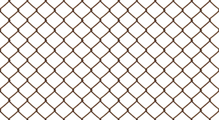 Old rusty and weathered mesh fence, isolated against the white background