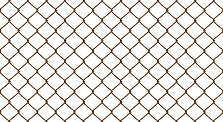 Old rusty and weathered mesh fence, isolated against the white background