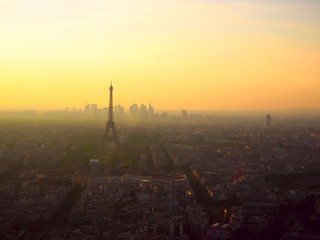 Beautiful panoramic aerial view of Paris and Eiffel tower at sunset.  Montparnasse Tower, Paris,...