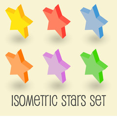 five-pointed colorful star, isometric icon set