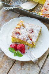strawberry cake on wood