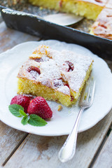 strawberry cake on wood