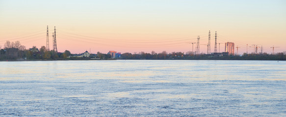 Fototapeta premium View of Neva river at sunset.