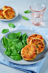 Salmon fritters with spinach