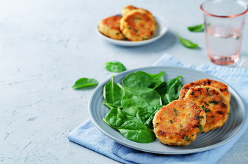 Salmon fritters with spinach