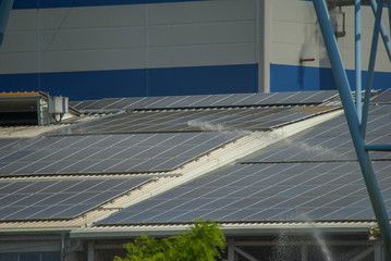 solar panels on top of industrial roof object