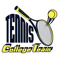 Vector tennis college team badge with superimposed texture for your design, print or internet