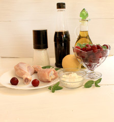Ingredients for cooking chicken in cherry sauce