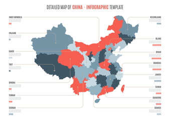 Detailed map of China. Vector template for infographics.