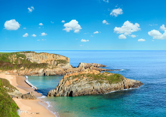 Morning sandy Mexota beach (Asturias, Spain).