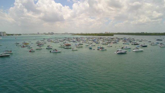 Aerial drone video Memorial Day Weekend Haulover sandbar 4k 60p