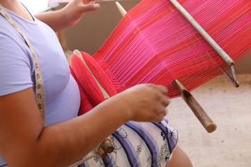 A Woman ist weaving near Oaxaca