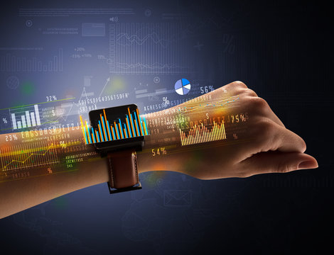 Close up female hand wearing smartwatch