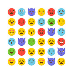 Set of emoticons. Kawaii. Flat design. Cute emoji icons