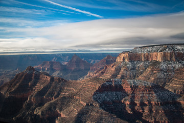 view over the north rim part in grand canyon with snow from the helicopter