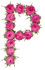 Fototapete Blumen Buchstabe P Alphabet aus Blumen von Rosen, isoliert auf weißem Hintergrund