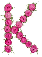 Fototapete Blumen Buchstabe K Alphabet aus Blumen von Rosen, isoliert auf weißem Hintergrund