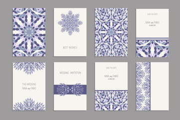 Fototapeta na wymiar Templates for greeting and business cards, brochures, covers with floral motifs. Oriental pattern. Mandala. Wedding invitation, save the date, RSVP. Arabic, Islamic, asian, indian, african motifs. 