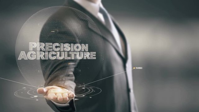 Precision Agriculture with hologram businessman concept