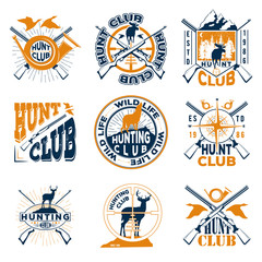 Naklejka premium Vector set of badge hunting club for your design, print or internet on a white background