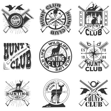Vector monochrome set of badge hunting club for your design, print or internet on a white background