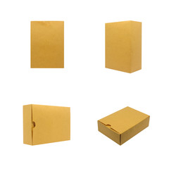 collection of various brown box on white background