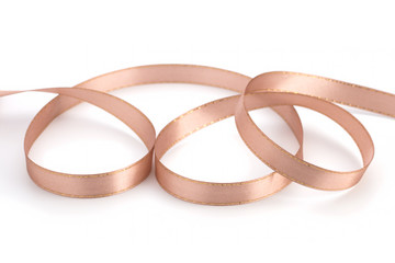 Pink with gold satin ribbon on white background