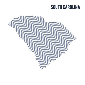 Vector abstract wave map of State of South Carolina isolated on a white background.
