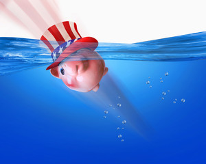 American Piggy bank swimming.