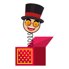 joke box with cartoon face icon over white background colorful design vector illustration