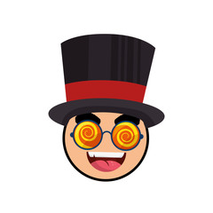 cartoon face with top hat icon over white background colorful design vector illustration