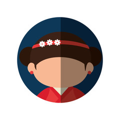 japanese girl face icon over blue circle and white background colorful design vector illustration