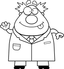 Waving Cartoon Mad Scientist