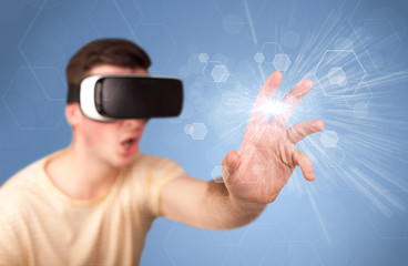 Man wearing virtual reality goggles