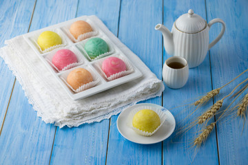 Chinese - Thai dessert Made from flour to Baking heat Mashed golden beans stuffed with salted egg yolk,Chinese festival , Traditional delicious cake in asia.