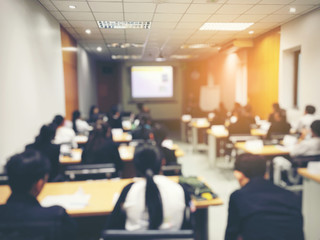 Abstract blurred people doing workshop in training room, education concept, Business seminar. - obrazy, fototapety, plakaty