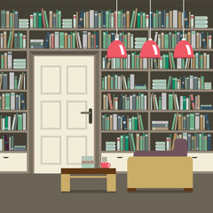 Empty Reading Seat With Bookcase Vector Illustration