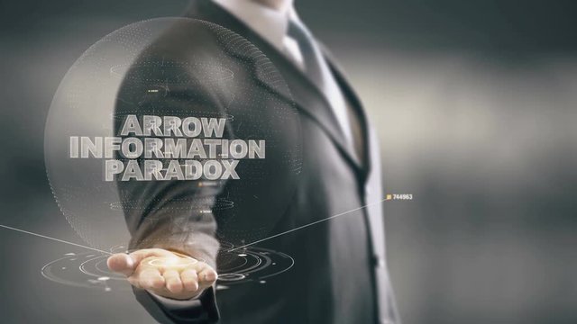 Arrow Information Paradox with hologram businessman concept