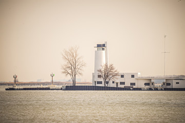 lighthouses and buoys on coast near cleveland ohio lake erie