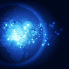 Abstract digital technology connection on Earth concept background, vector illustration