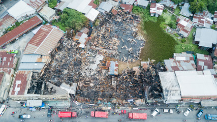 Old community home after fire and burned everything in the area