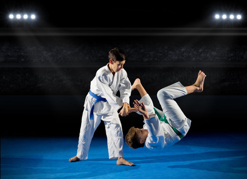 Two boys martial arts fighters