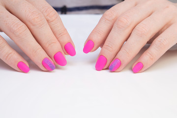 Hands with beautiful manicure. Natural nails with gel polish