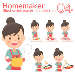 主婦の料理イラストセット　東洋人