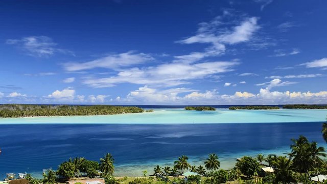 Time lapse clouds over Bora Bora lagoon, French Polynesia