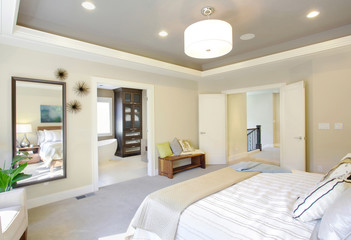 Bedroom in new luxury home, staged and furnished