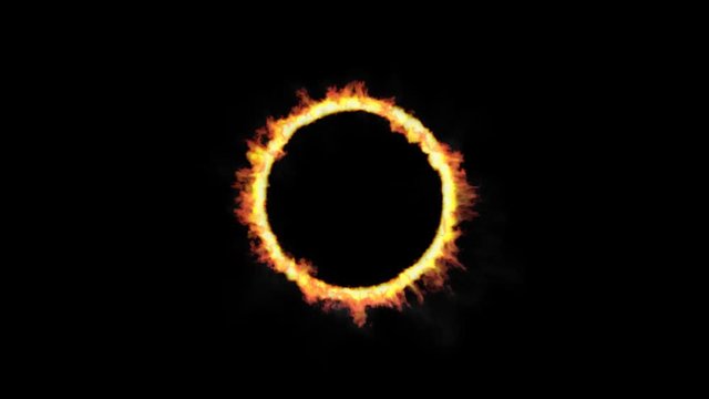 Animated ring of fire against black background in 4k. Mask included. Ring, fire and smoke effect is isolated from background.
