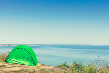 Tourist tent in nature area.