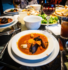 cioppino at dinner table